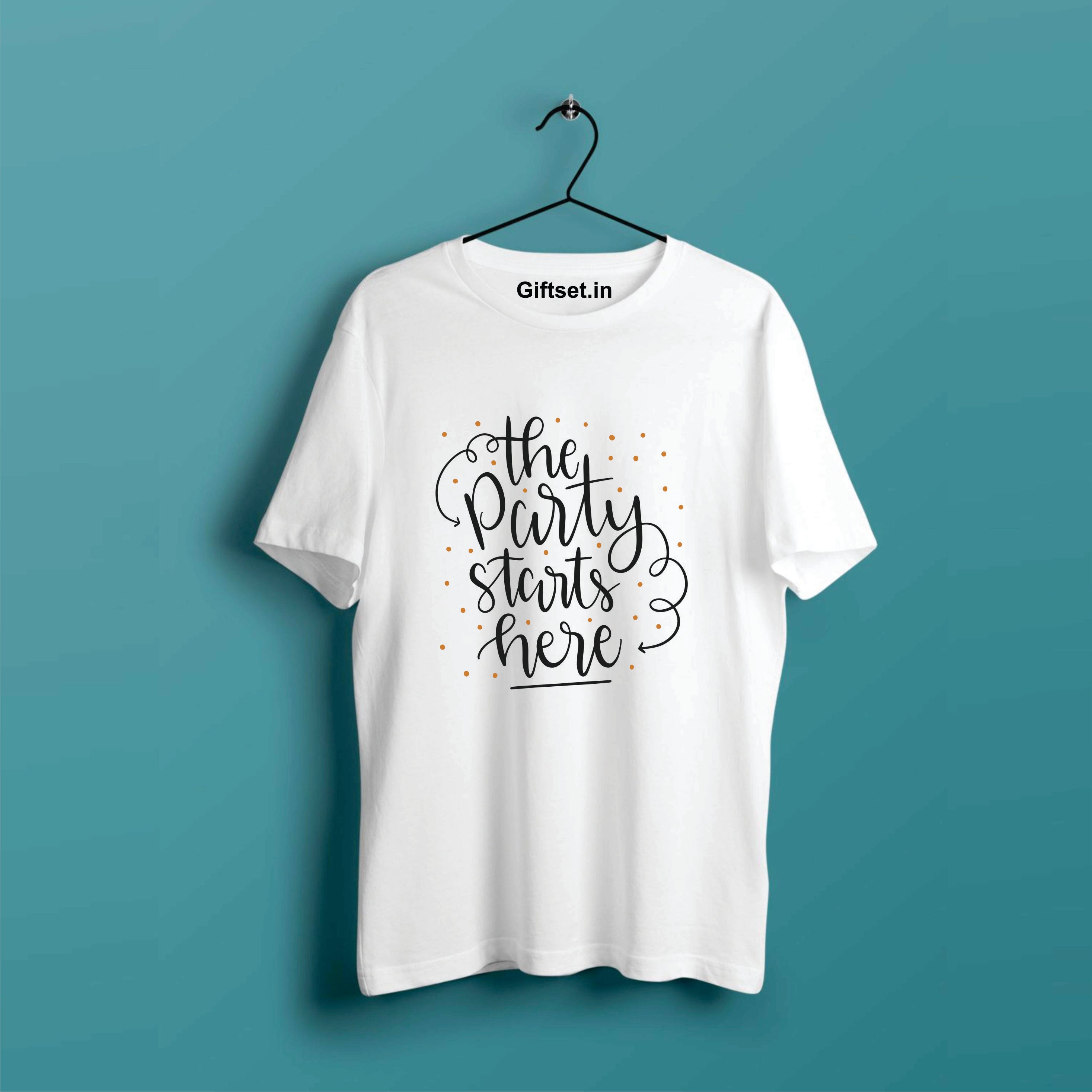 THE PARTY STARTS HERE COTTON T SHIRT