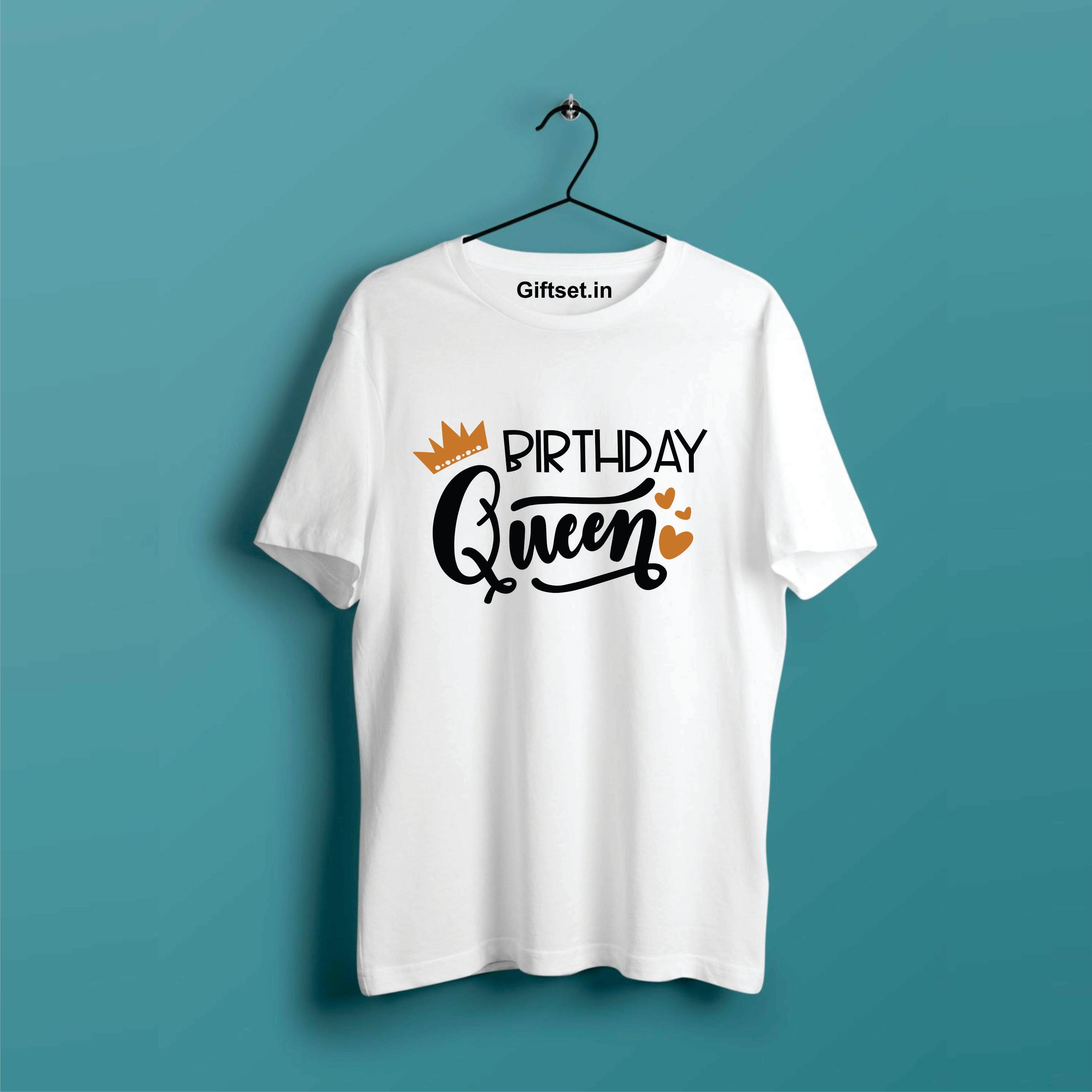 BIRTHDAY QUEEN PRINTED COTTON T SHIRT