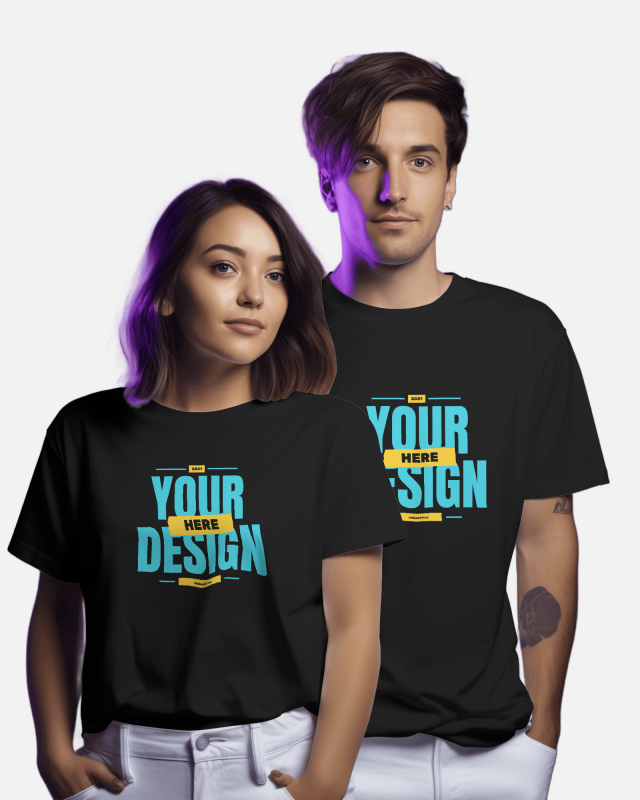 Customized Couple Round Neck T shirt - Black
