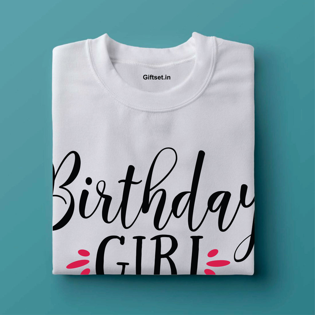 BIRTHDAY GIRL PRINTED COTTON T SHIRT