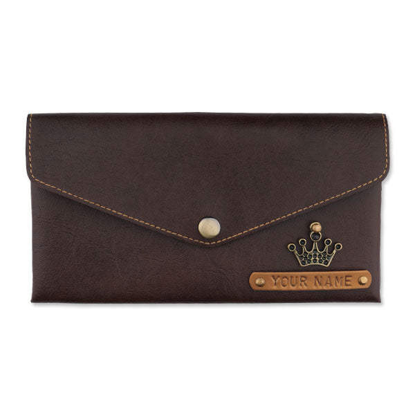 Customized Dark Brown Women's wallet with charms and Name tag