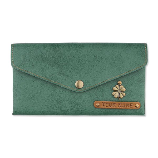 Customized Green Women's wallet with charms and Name tag