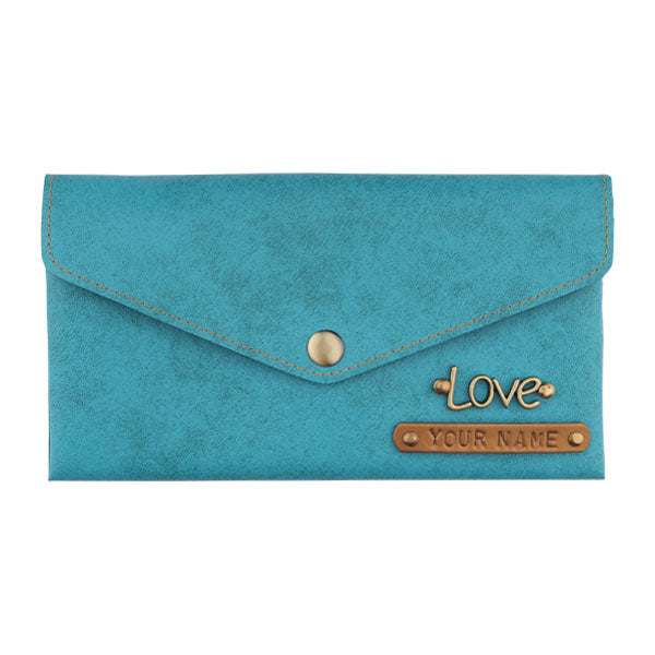 Customized Aqua Blue  Women's wallet with charms and Name tag