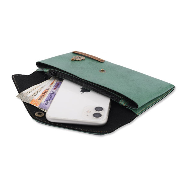 Customized Green Women's wallet with charms and Name tag