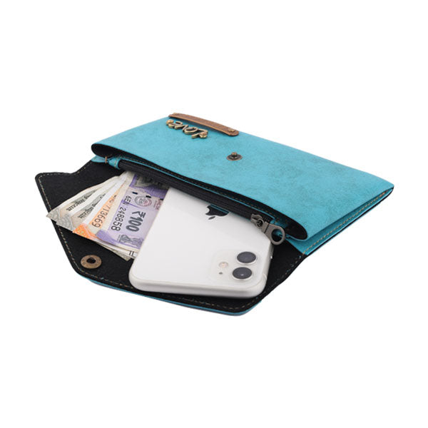 Customized Aqua Blue  Women's wallet with charms and Name tag