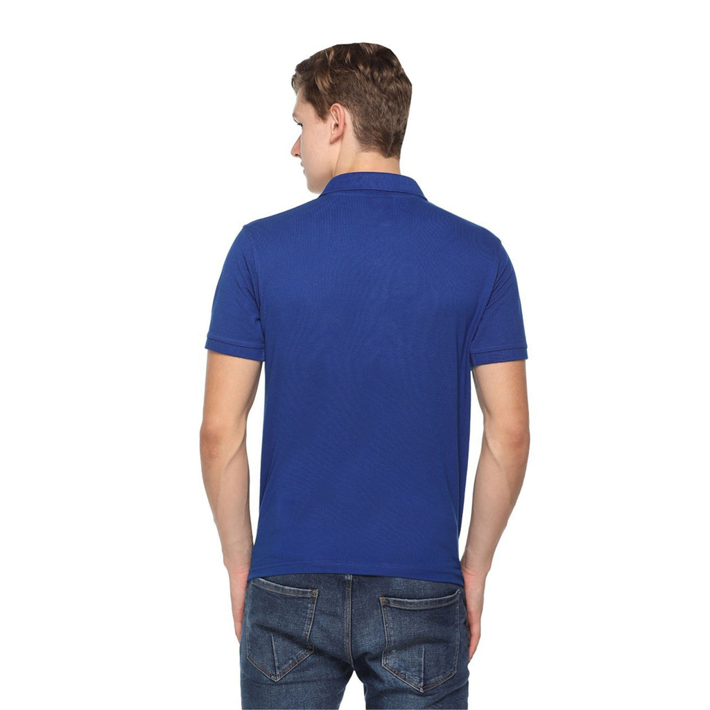 Man wearing a blue polo t shirt