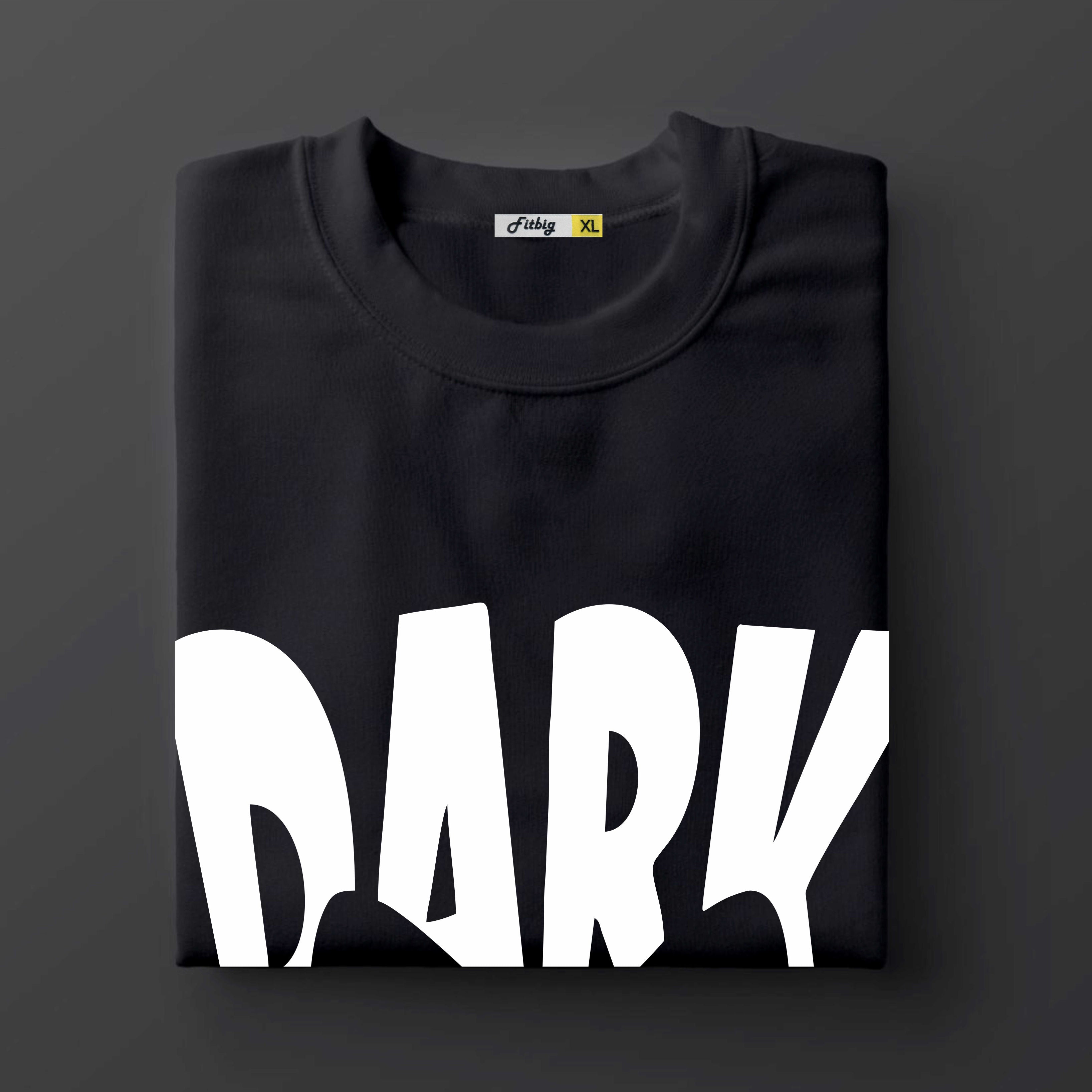 Black t shirt with 'DARK' printed in white on a dark background