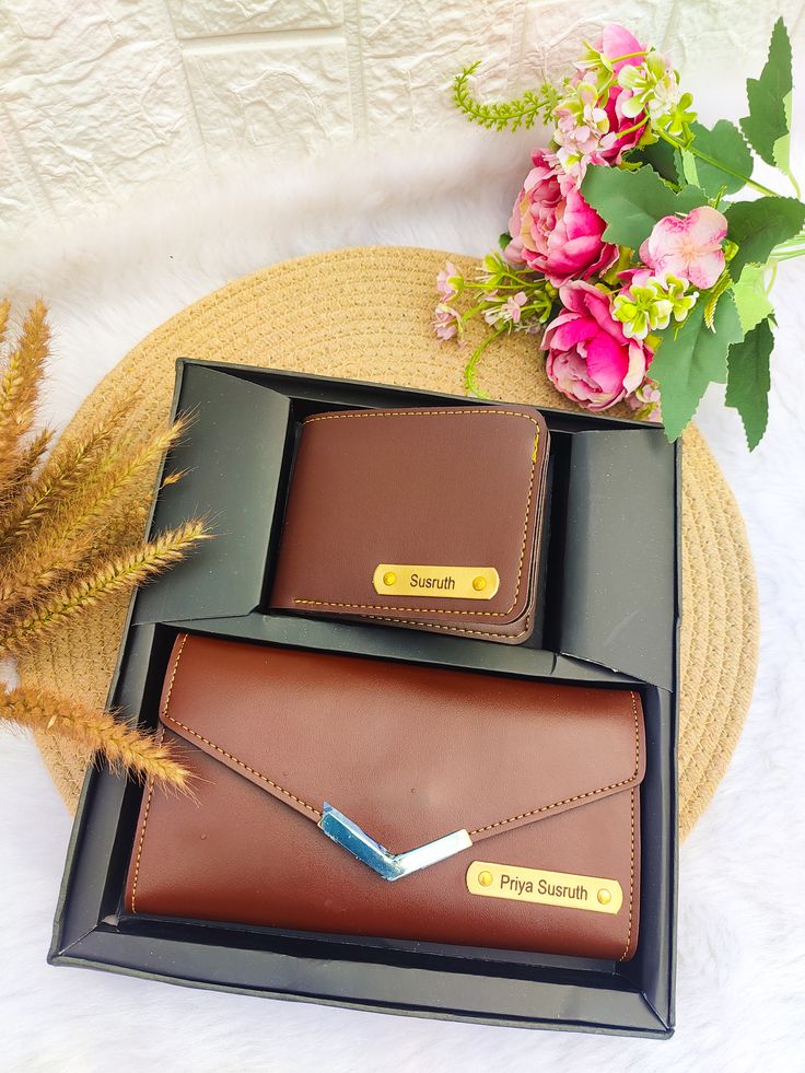 Couples Wallet Combo Personalized Name with Charms