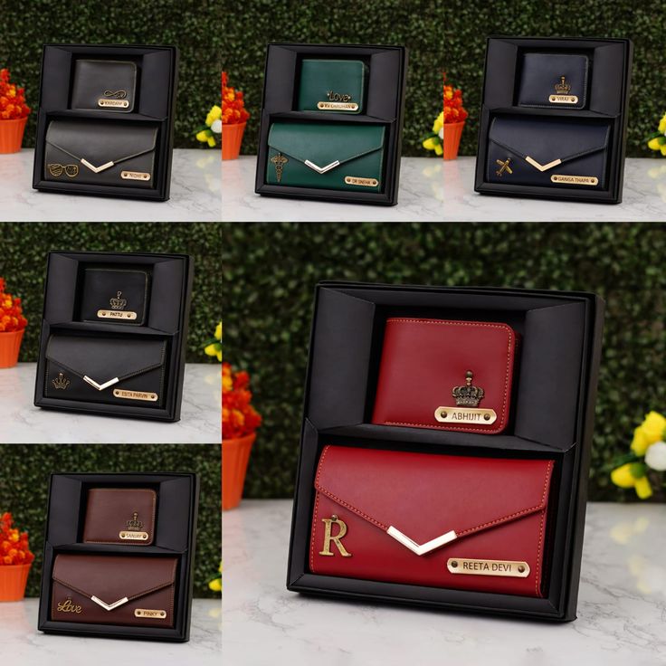 Couples Wallet Combo Personalized Name with Charms