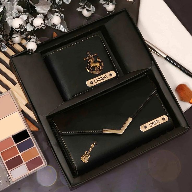Couples Wallet Combo Personalized Name with Charms