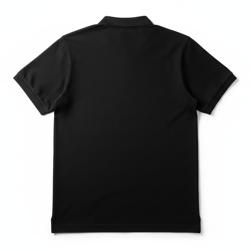 Black polo shirt on a white background