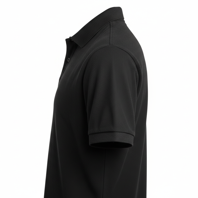 Black polo shirt on a white background