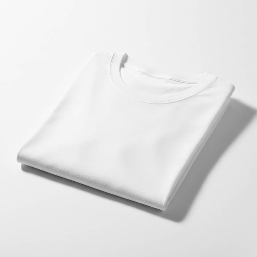 White t-shirt on a light gray background